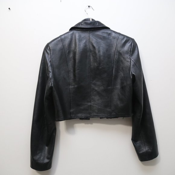 DANIER Reworked Cropped Leather Jacket Raw Hem Size XS - Picture 5 of 5